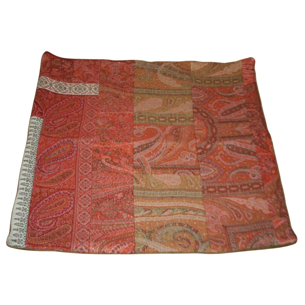 VTG Pottery Barn Paisley Wool Velvet Euro Pillow Cover 26×26‎ Autumn Boho Global
